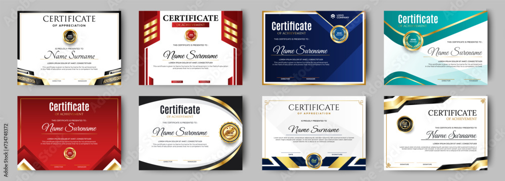 Wall mural certificates of completion template with luxury badge and modern line and shapes. horizontal certifi