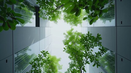 Modern office building with green leaves. modern office building with green leaves