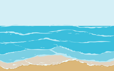 eye level view illustration of blue beach with small waves
