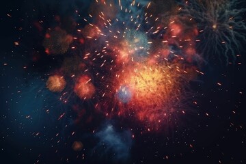 Fototapeta na wymiar AI generated illustration of beautiful night sky illuminated by a dazzling display of fireworks