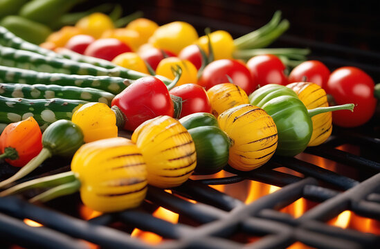 Appetizing vegetables cooked on the grill, Vegetables cooked on the fire.