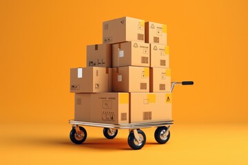 Cardboard box packages on the trolley. Logistics and distance service,concept delivery shopping online screen shop store, AI generated