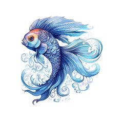 Vector painting of a blue Siamese Fighting Fish illustration isolated on a white background.