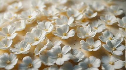 Background of white flower petals, close up from Generative AI