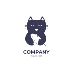 Cat catch mouse logo design icon. vector EPS 10