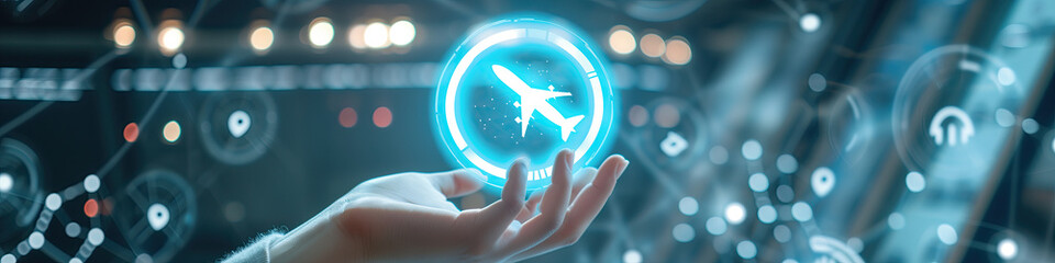 hand holding a symbol of a plane. aviation concept  - obrazy, fototapety, plakaty