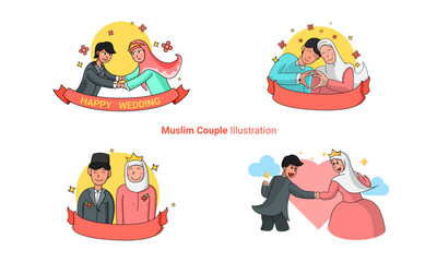 Muslim couple cartoon Set perfect for wedding invitation 