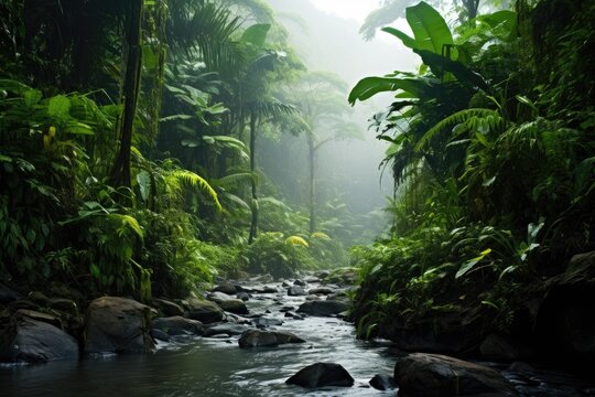 Tropical jungle rainforest in the daytime, Asian tropical rainforest, Asian tropical jungle rainforest in daytime. Neural network, Ai generated