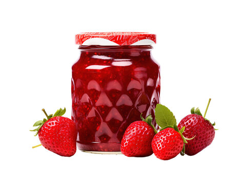 a jar of jam and strawberries