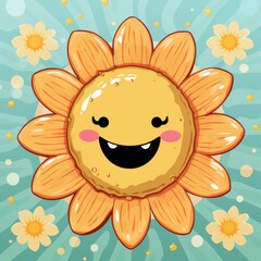 Obraz premium Cartoon Sunflower With Happy Face