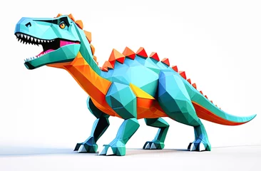 Raamstickers multicolored dinosaur on a white background polygonal style tyrannosaurus silhouette, illustration © Irina