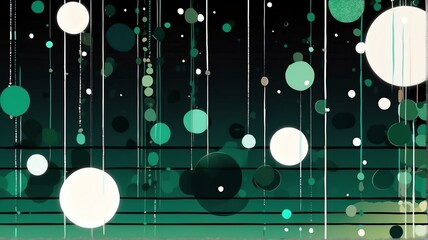 Abstract green and white gradient dots on plain black background from Generative AI