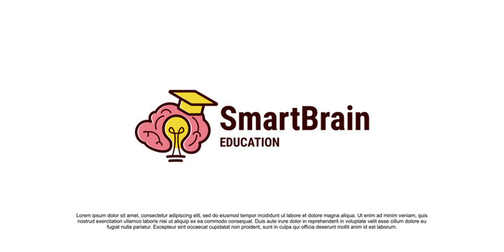 smart brain logo with light bulb and graduation hat, company logo