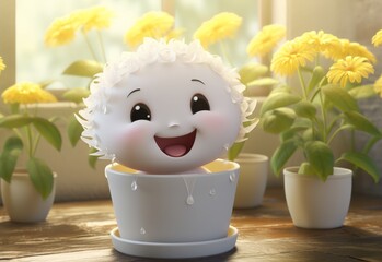 White Stuffed Animal in Flower Pot
