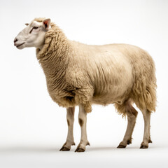 Fototapeta premium Fluffy sheep isolated on white background. Farmland animals concept.