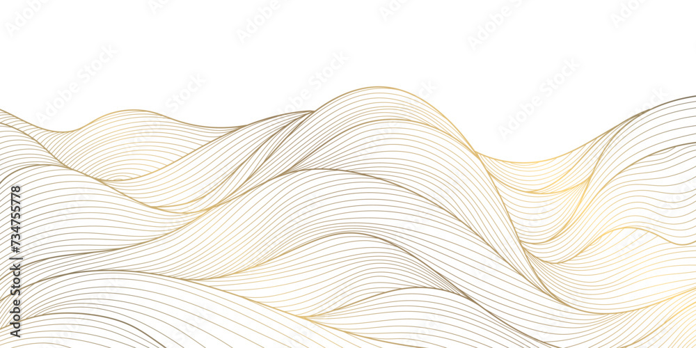 Poster vector line gold background, luxury design texture. flow elegant curve graphic. river, ocean dynamic