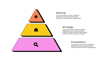 Neobrutalism pyramid infographic element with 3 options, steps or processes. Retro presentation template