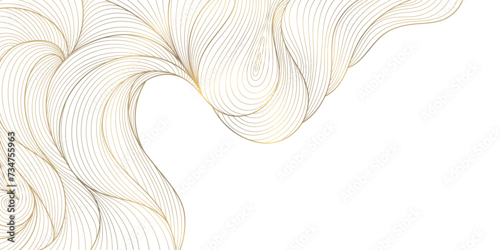 Poster vector line gold background, luxury design texture. flow elegant curve graphic. river, ocean dynamic