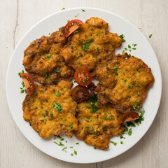 Tortitas de Camarones. Traditional tapa of flour and egg dough with shrimp or prawns, very famous in the Cadiz area in Spain.