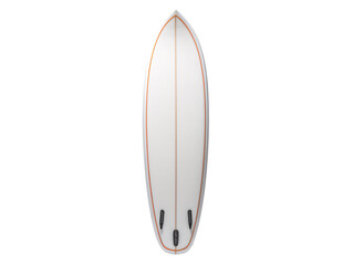a white surfboard with orange trim