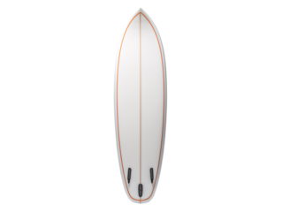 a white surfboard with orange trim