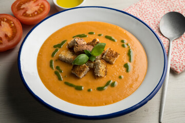 Spanish tomato soup with basil oil.