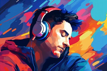Naklejka premium illustration of a man in 90s listen to music with headphone