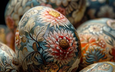 Close-Up of Easter Eggs with Stunningly Detailed Flower