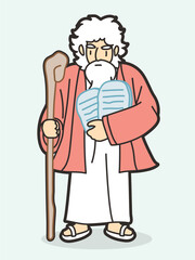 Moses and Ten Commandments Stone from Yahweh God of Israel Cartoon Graphic Vector