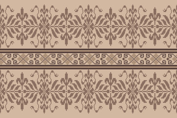 Floral Cross Stitch Embroidery background.geometric ethnic oriental seamless pattern traditional.Aztec style abstract vector.design for texture,fabric,clothing,wrapping,decoration,carpet.