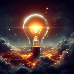 the path to business growth with a captivating image featuring a lightbulb glowing brightly amidst a sea of darkness, symbolizing a brilliant idea amidst challenges, generative ai