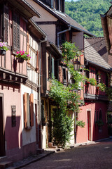 Fototapeta na wymiar alley in the medieval Alsatian village, France