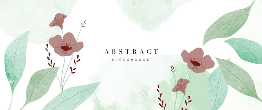 Abstract spring floral art background vector illustration. Watercolor hand painted botanical flower, leaves and nature background. Design for wallpaper, poster, banner, card, print, web and packaging.