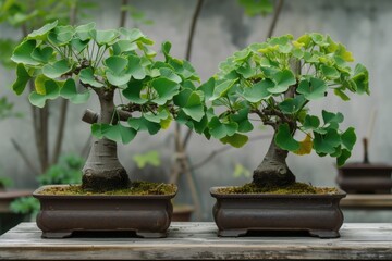 Maidenhair, ginkgo biloba bonsai tree. Healing plant Chinese medicine