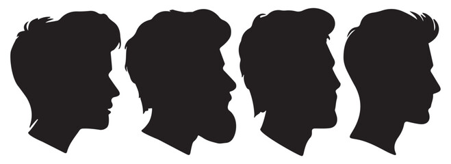 handsome man side face silhouette set vector illustration