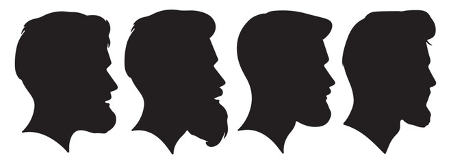 handsome man side face silhouette set vector illustration