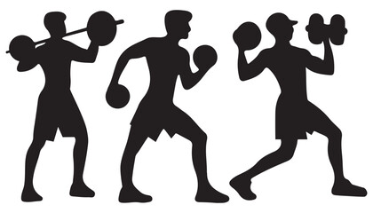 Gym man activity silhouette set vector illustration