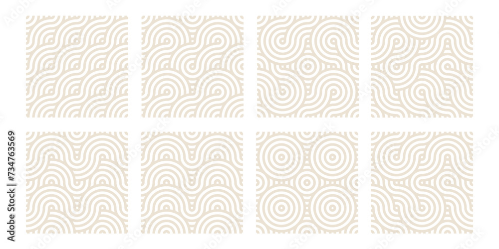 Poster set of geometric abstract vector patterns, elegant wave backgrounds, oriental wallpaper collection