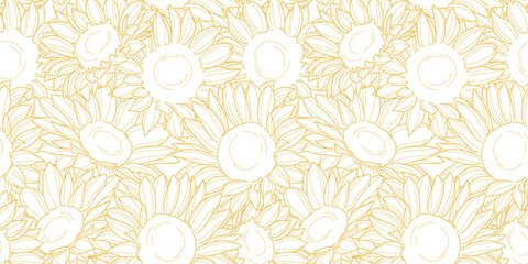 Sunflower vector pattern, seamless line art illustration repeating background design