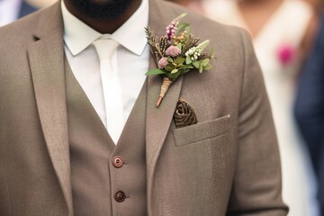 man in a threepiece suit with a boutonniere at an upscale event - obrazy, fototapety, plakaty