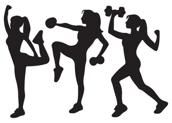 Gym women silhouette set vector illustration
