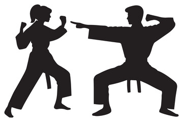 Taekwondo or karate pose silhouette set vector illustration
