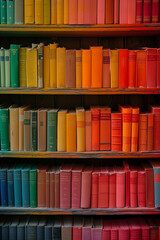 colourful books on bookshelf