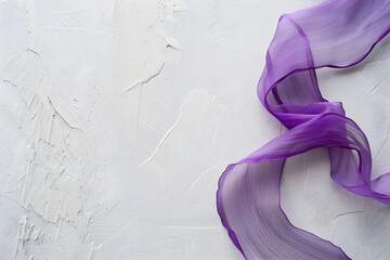 Purple ribbon on the grunge white background. Purple day. Increasing awareness about epilepsy worldwide concept. Copy space.