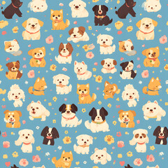 Cute dog seamless pattern. Animal background.