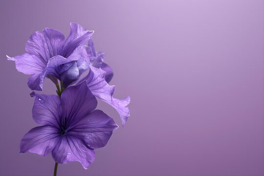Purple flowers on the violet background. Purple day. Increasing awareness about epilepsy worldwide concept. Copy space.