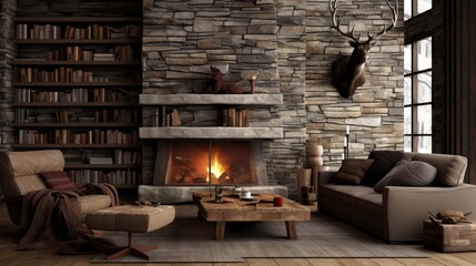 Farmhouse living room with wall mockup for interior design inspiration and decor ideas