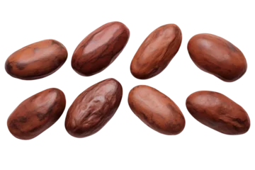 Gordijnen Set of cocoa beans isolated on a transparent background. © Olexandra