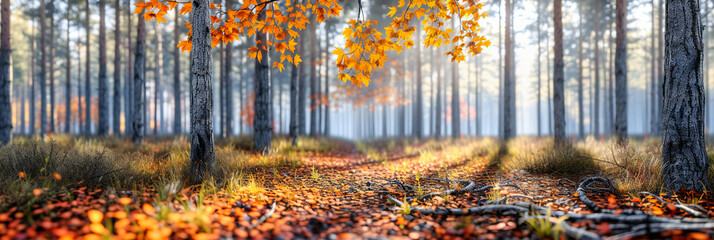 Autumnal forest path, a journey through vibrant foliage, where nature paints its masterpiece with the brush of fall - obrazy, fototapety, plakaty