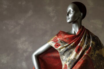 mannequin with a silk scarf wrapped as a sarong - obrazy, fototapety, plakaty